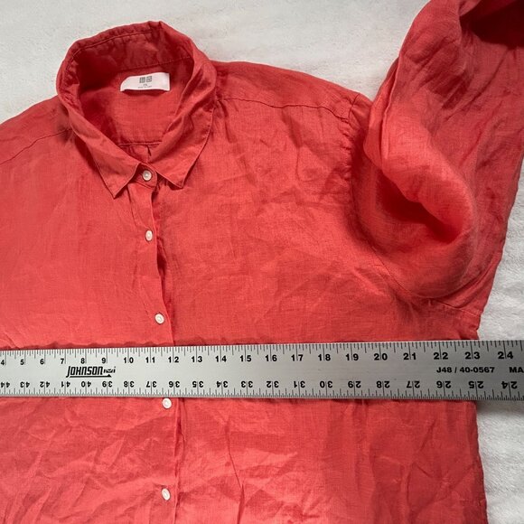 Uniqlo Womens Red 100% Linen Button-Up Long-Sleeve Shirt XXL Lightweight Casual - Picture 7 of 8